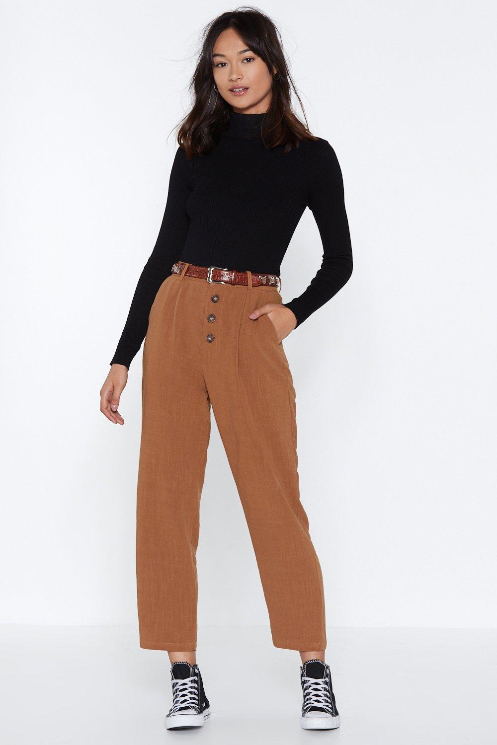 high waisted pants with buttons