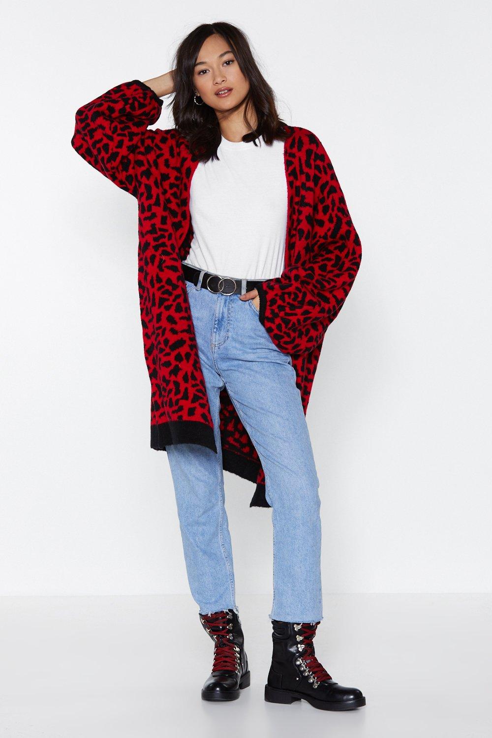 red cheetah cardigan