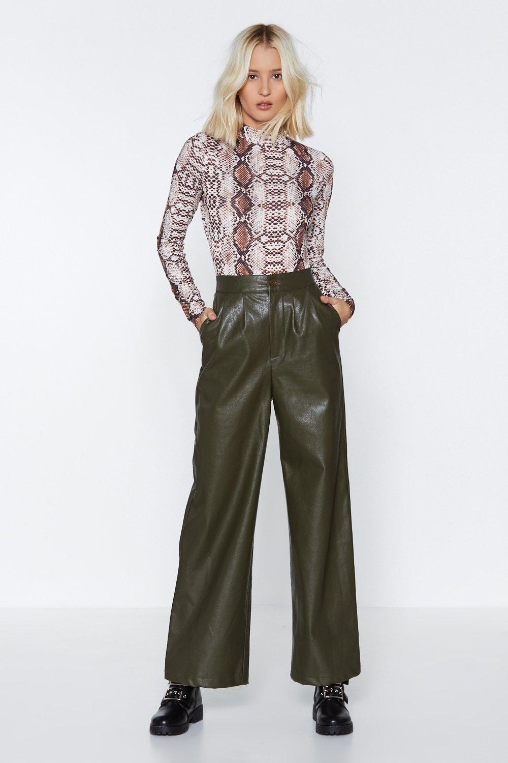 wide leg faux leather trousers