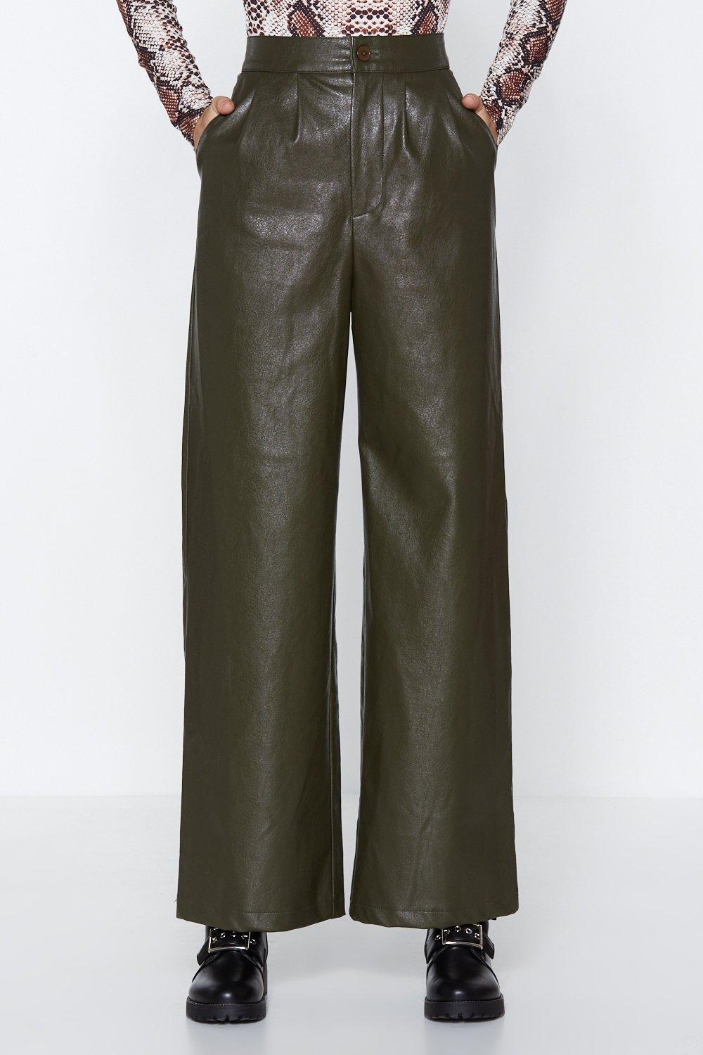 wide leg faux leather trousers