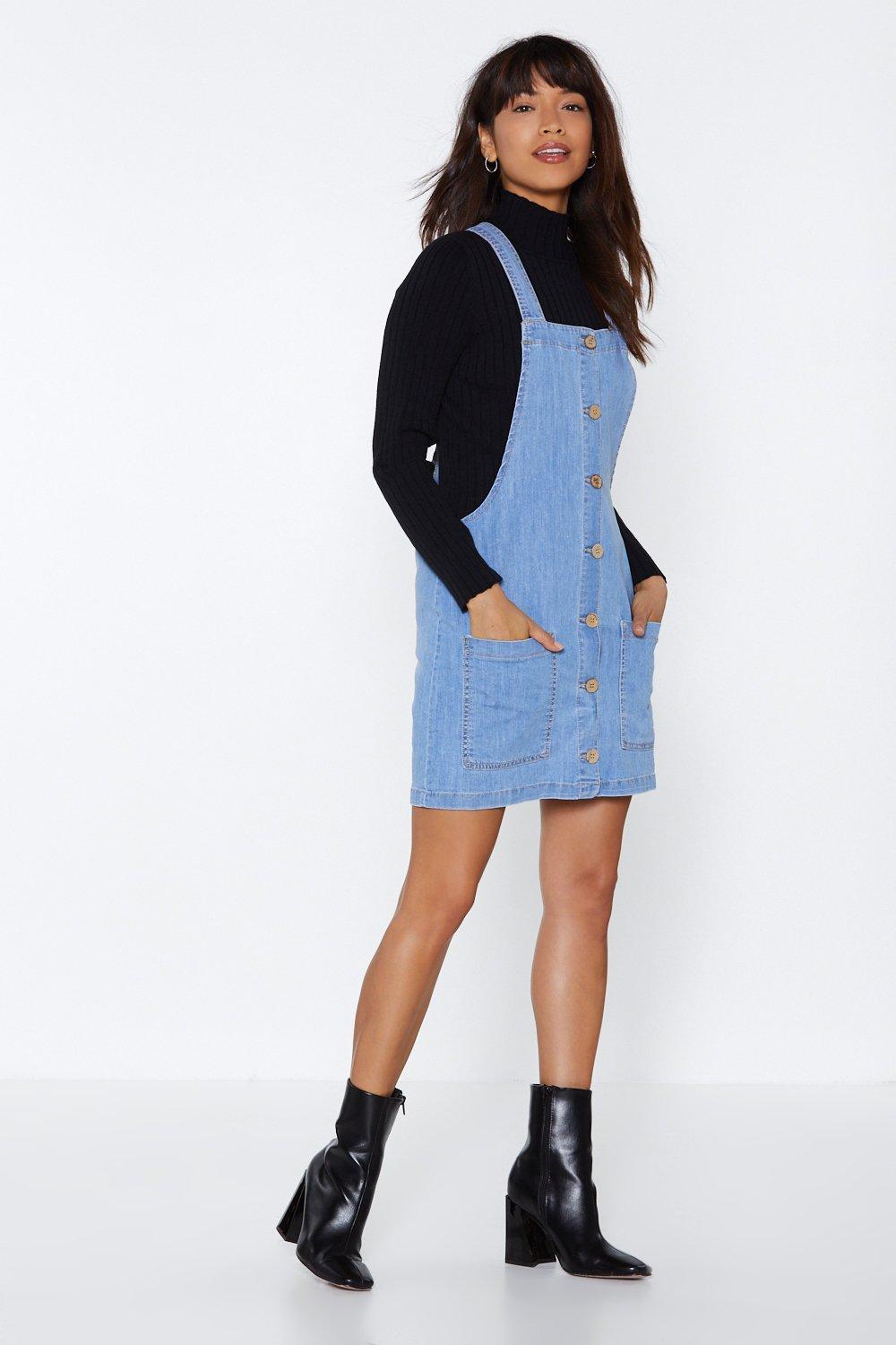 denim button pinafore dress