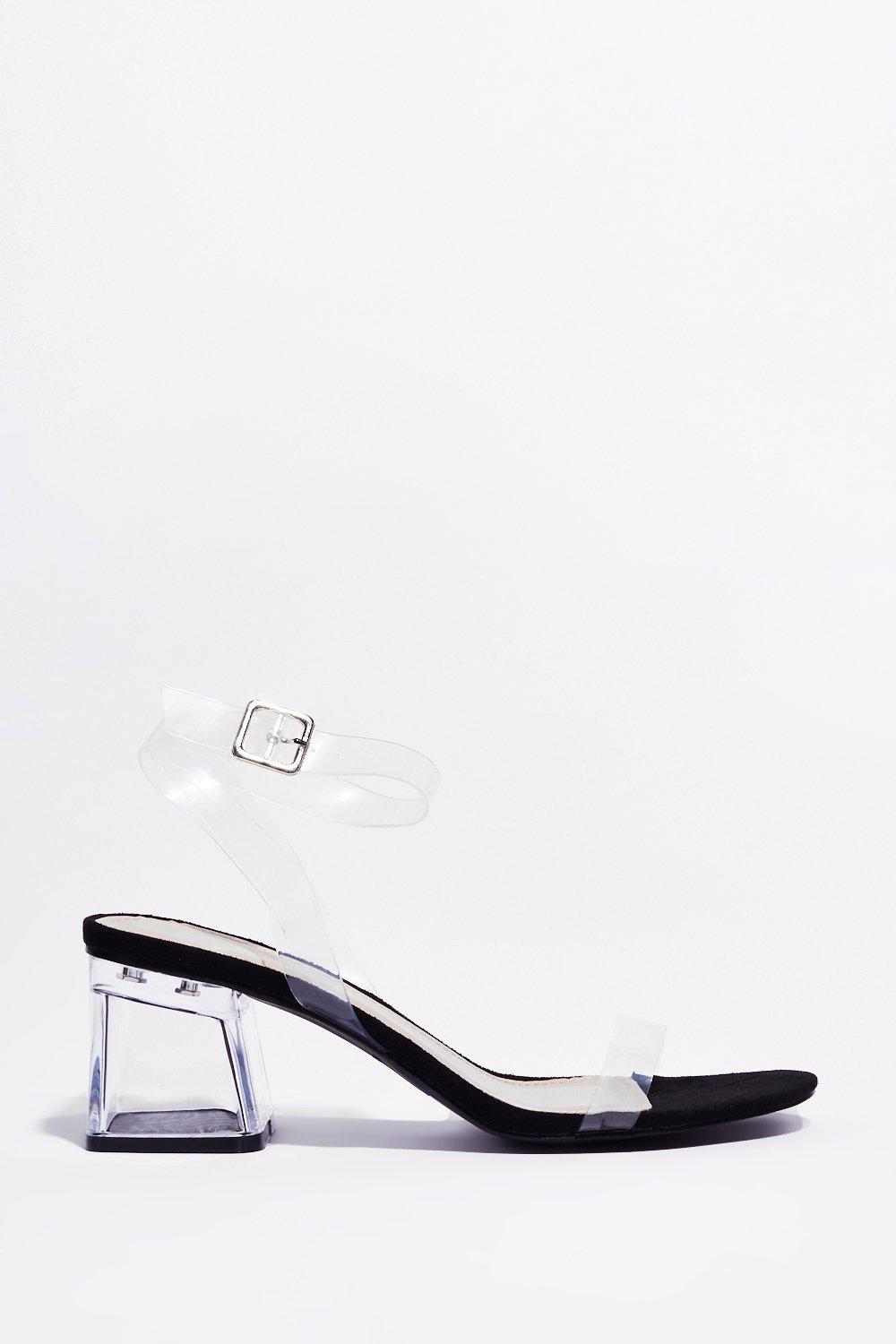 clear strap heels low