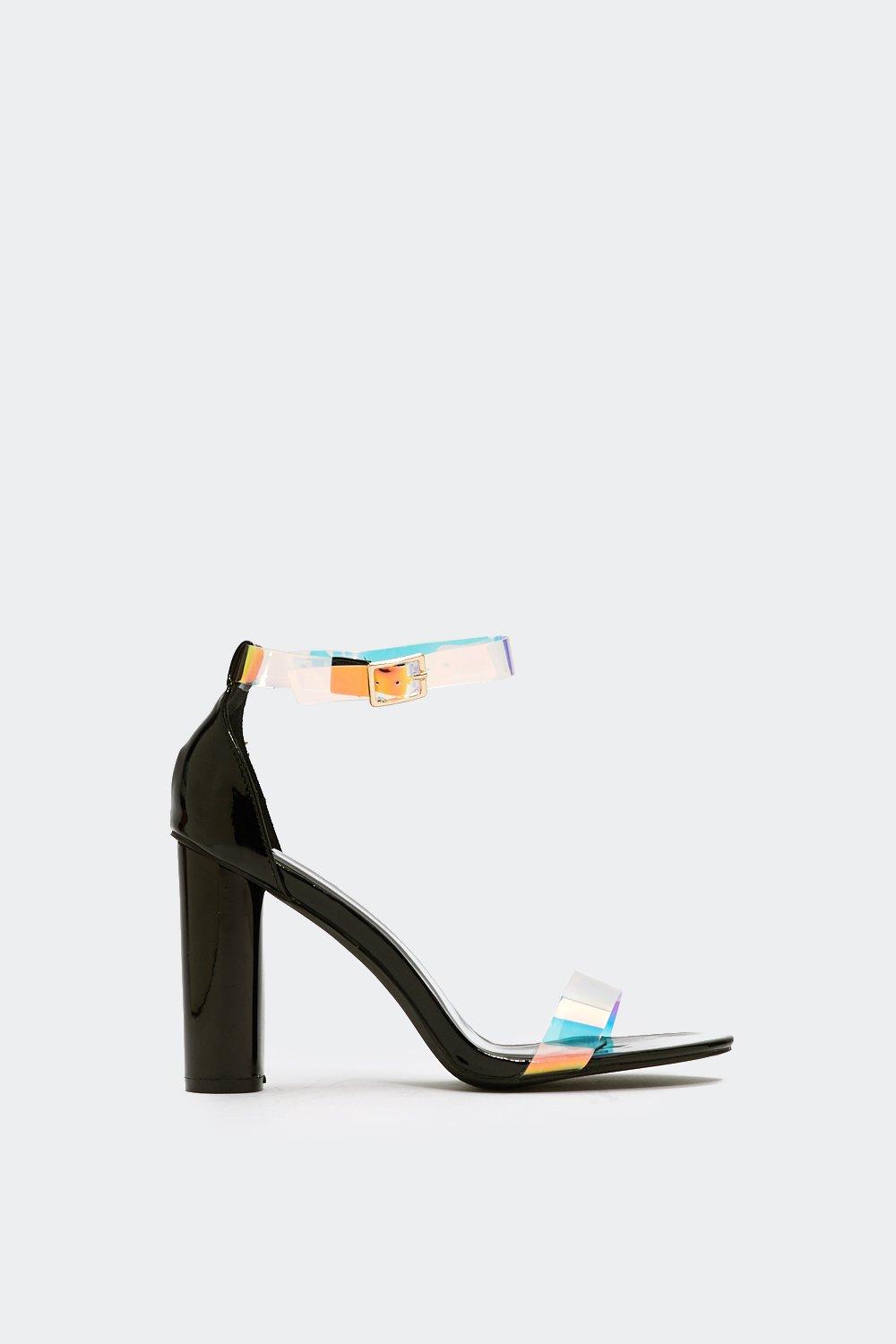 holographic slingback block heels