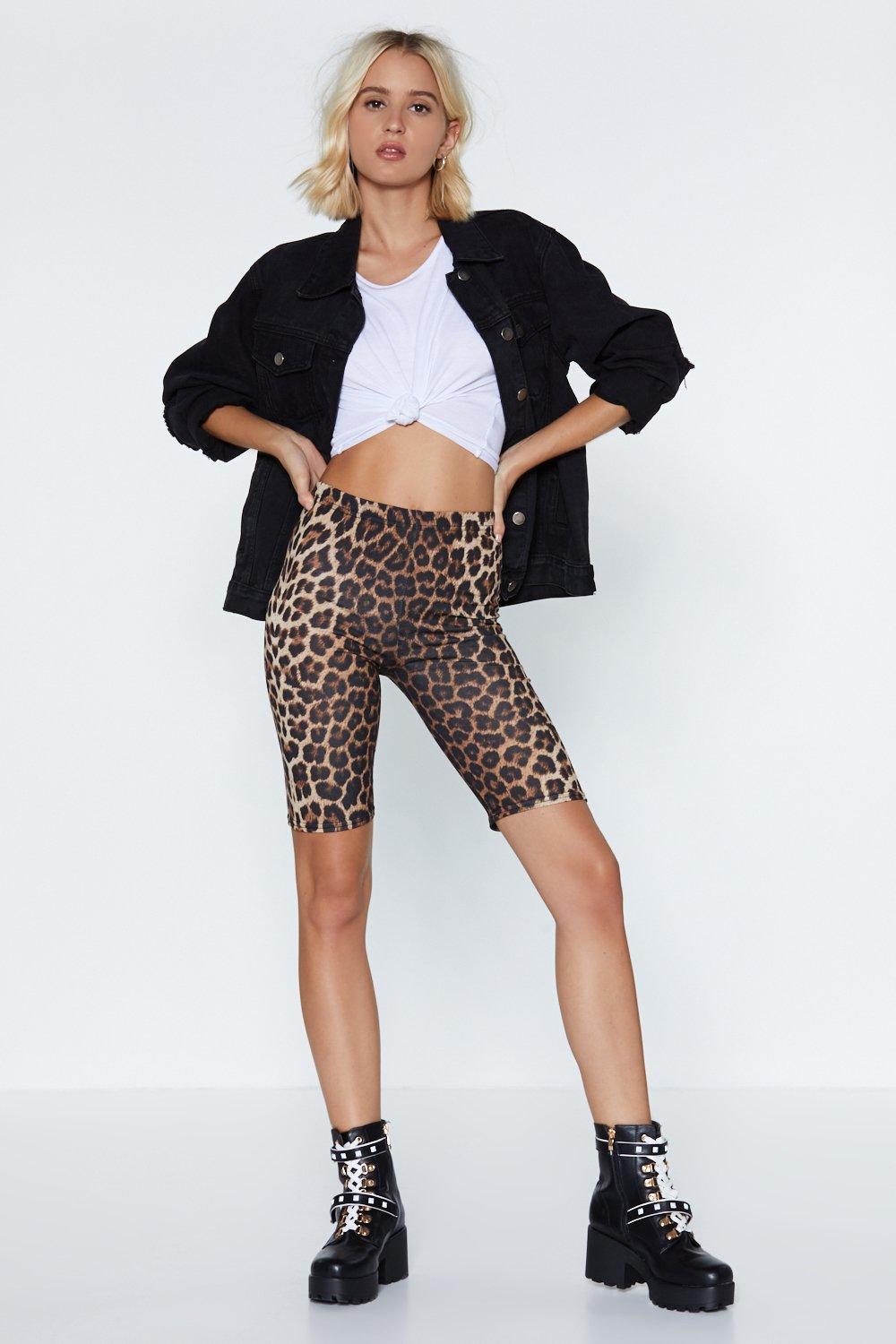 high waisted leopard biker shorts