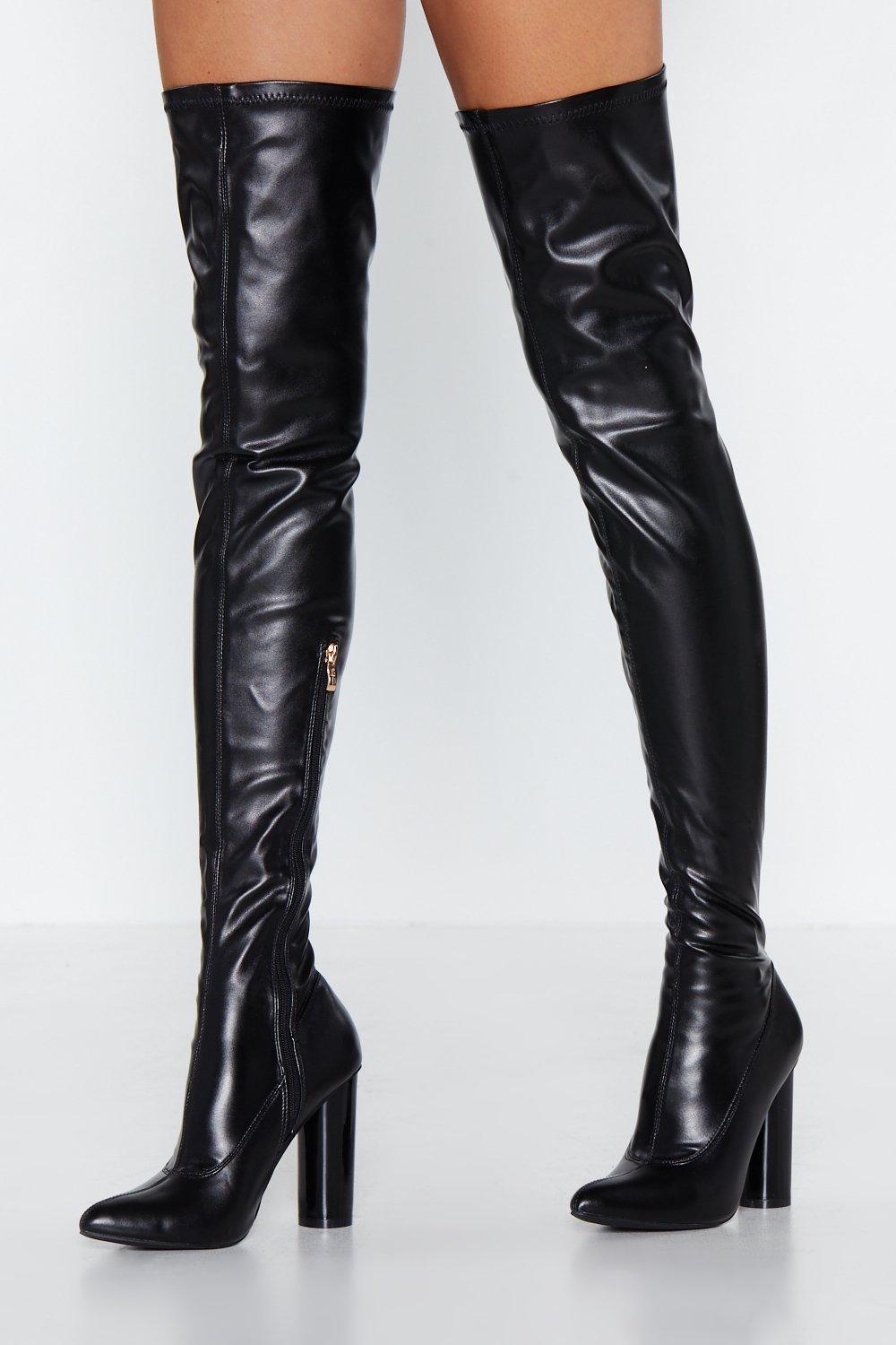 faux leather thigh boots