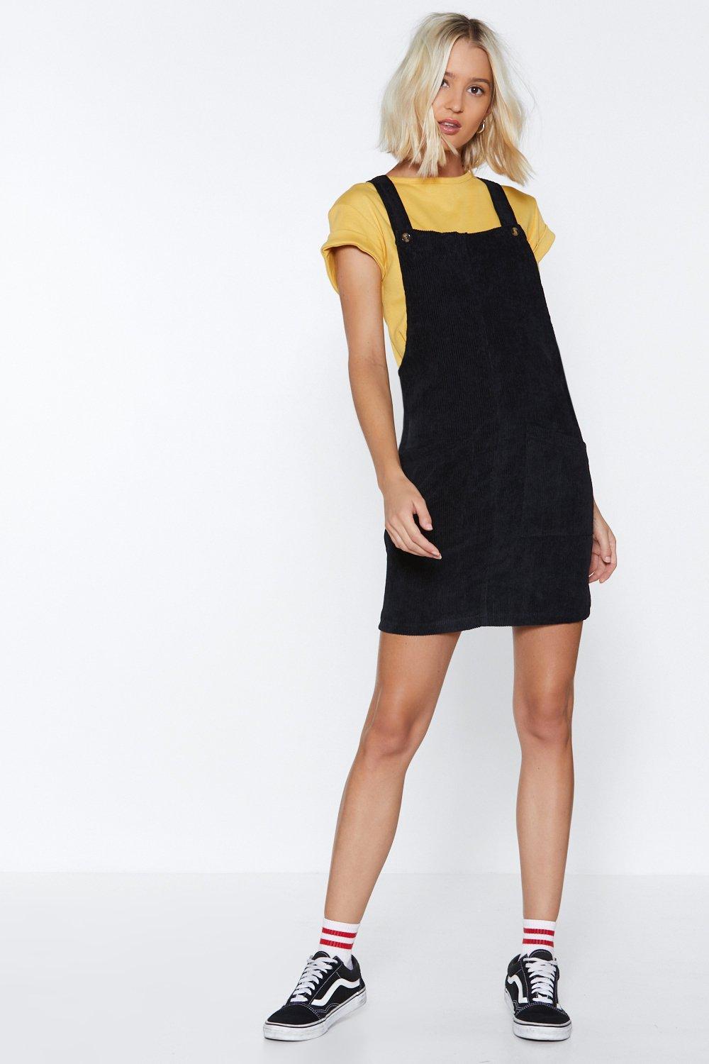 corduroy pinafore dress black