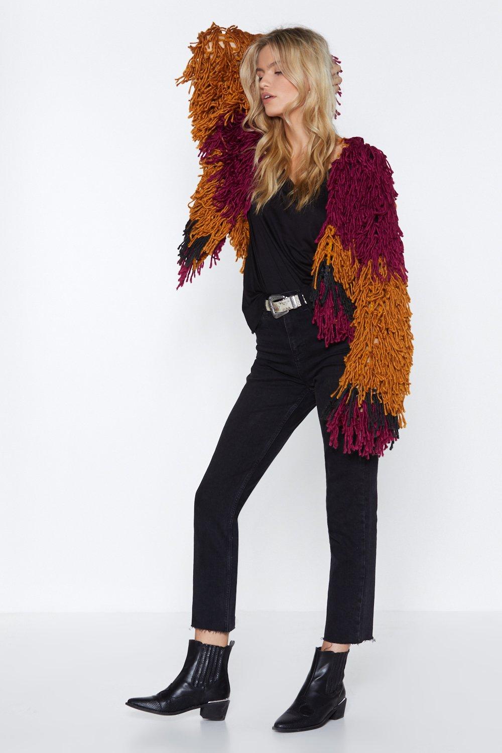 burgundy shaggy cardigan