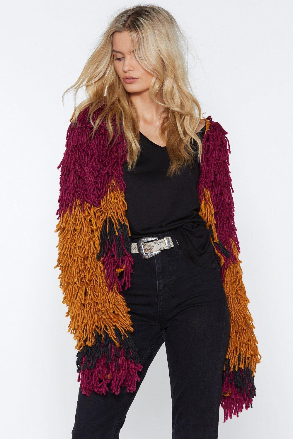 burgundy shaggy cardigan