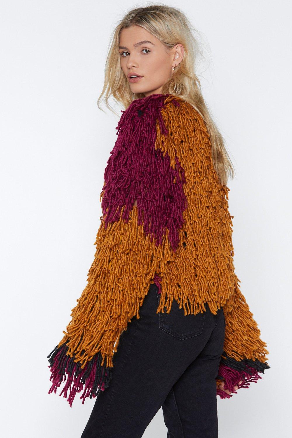 burgundy shaggy cardigan