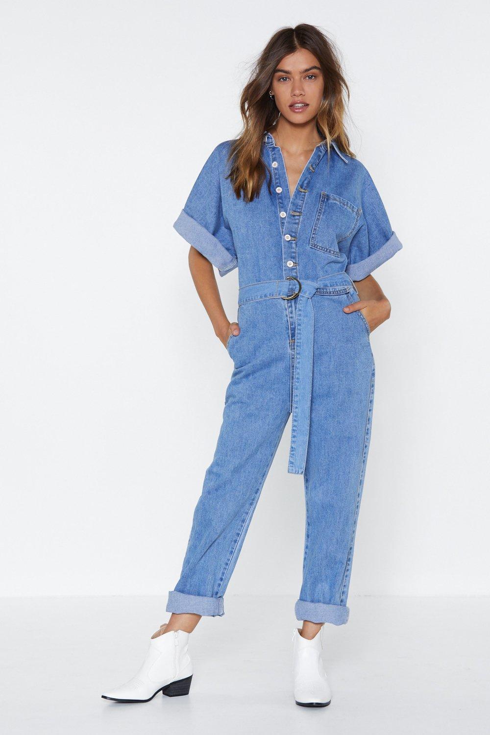 denim boiler suit short sleeve