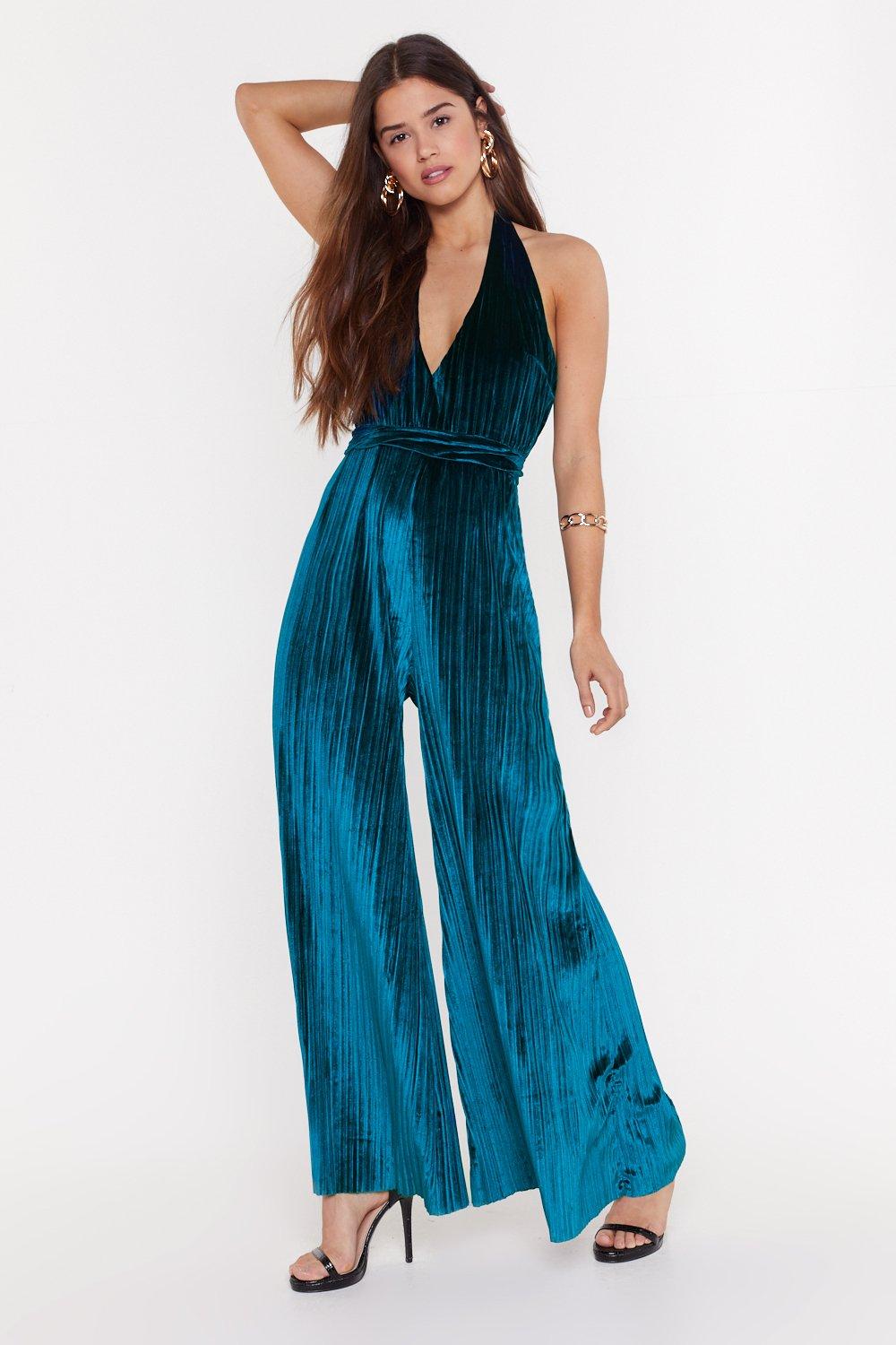 teal velvet jumpsuit