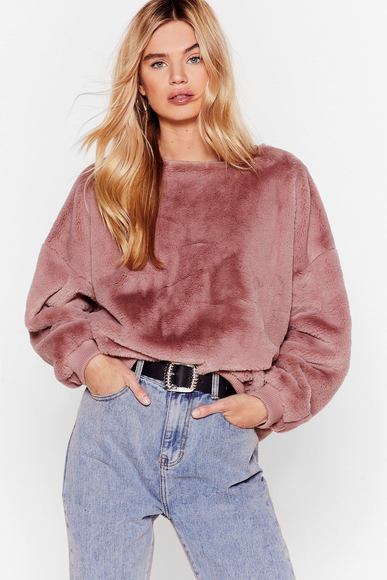 faux fur sweatshirt