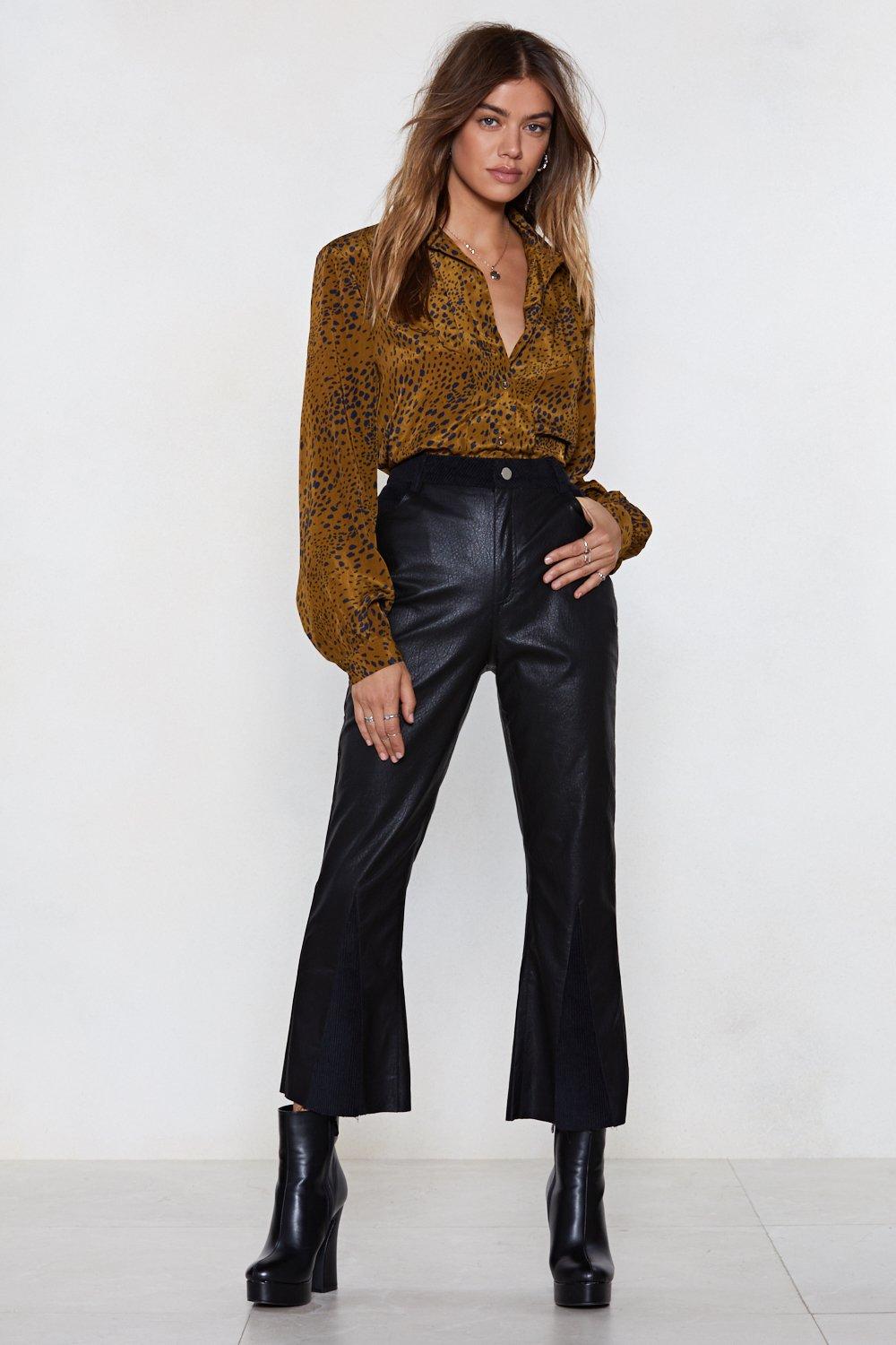 faux leather cropped flare pants