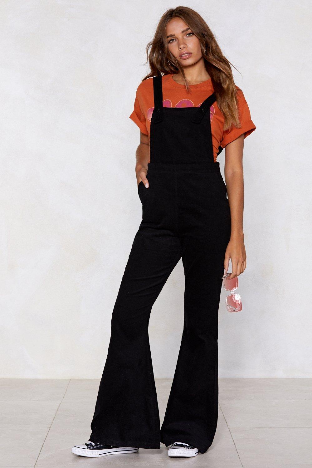 black flare overalls