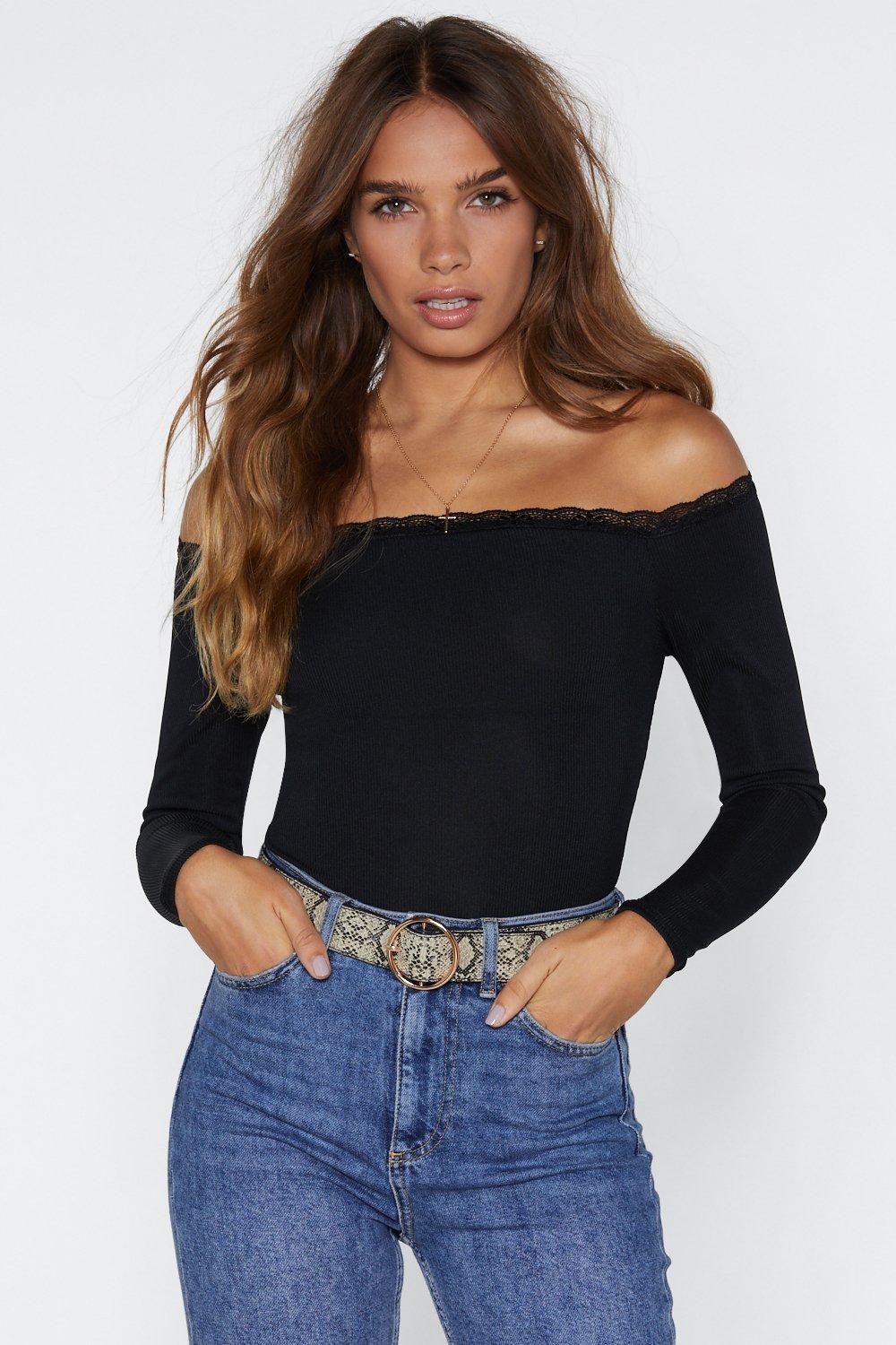 black off the shoulder bodysuit