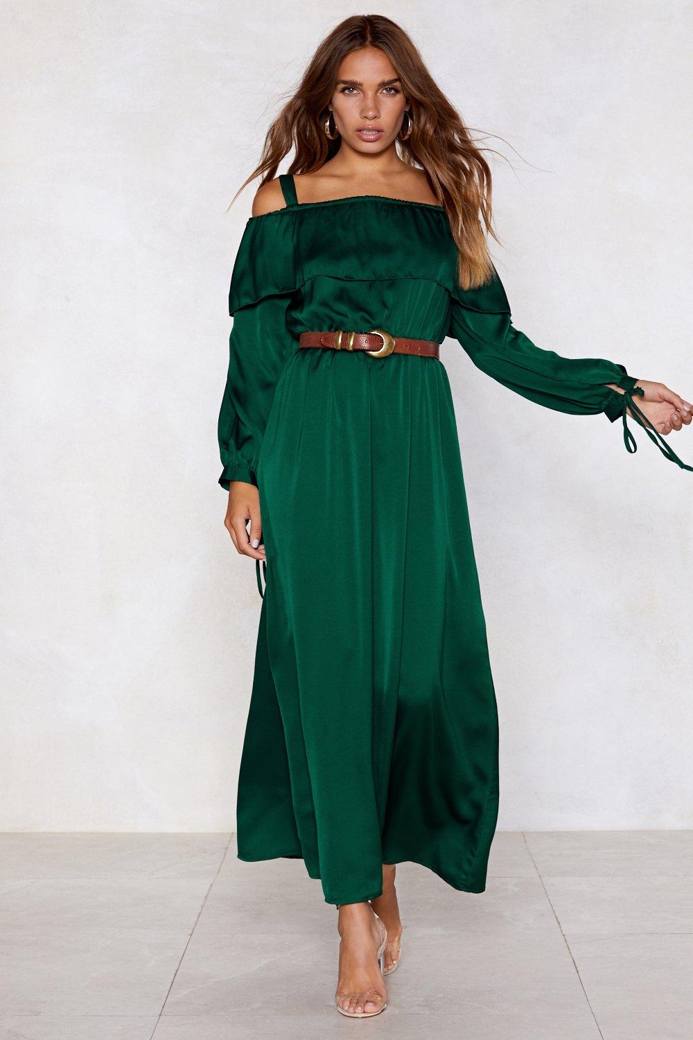 satin green maxi dress