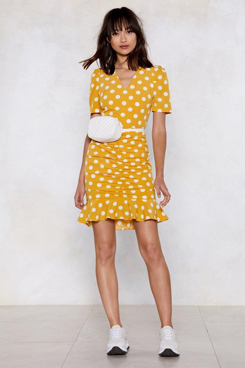 mustard yellow polka dot dress