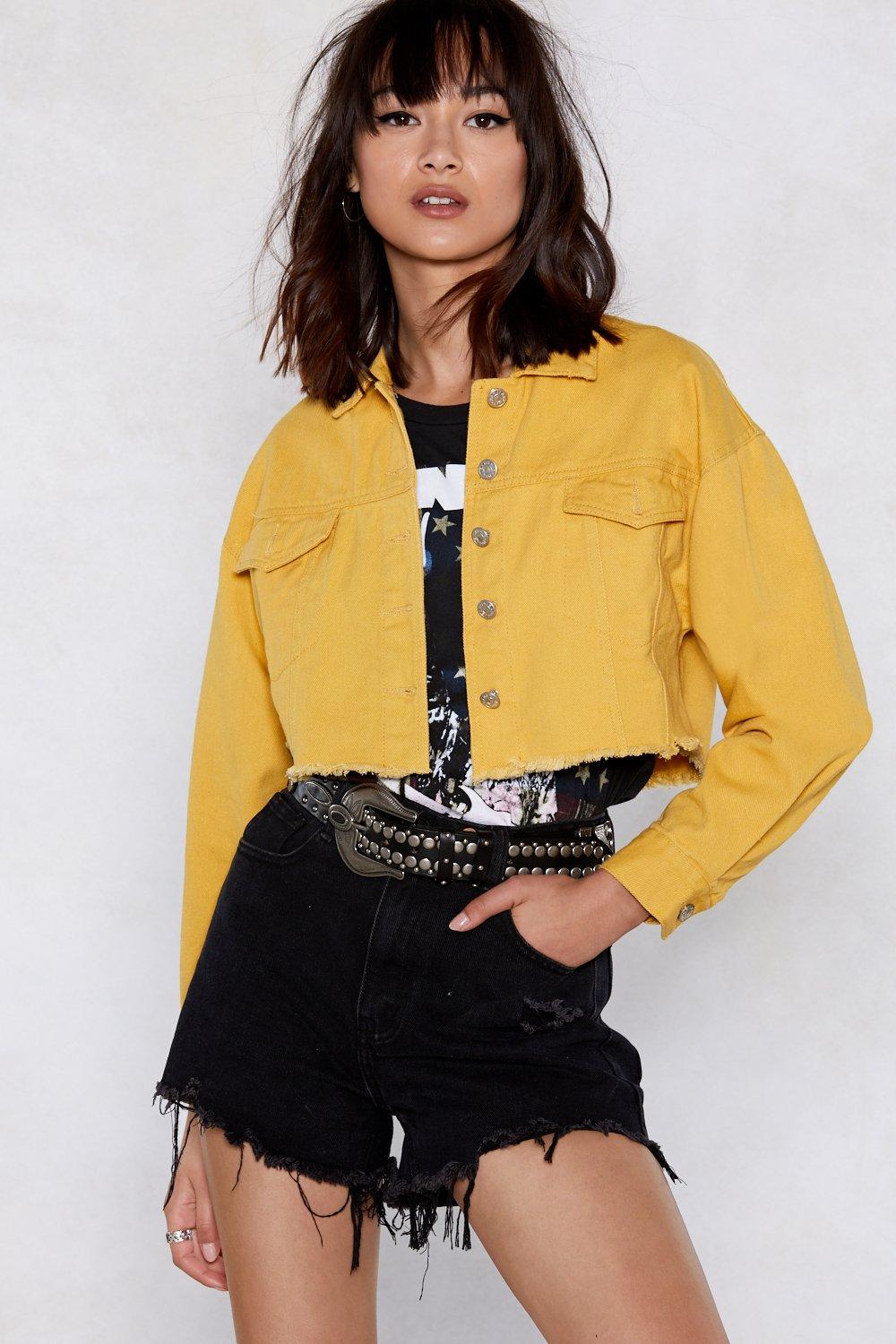 yellow cropped jean jacket