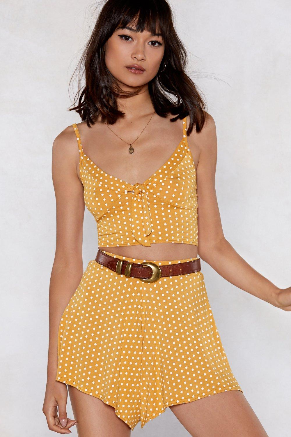 In The Dot Seat Polka Dot Crop Top And Shorts Set Shop Clothes At Nasty Gal