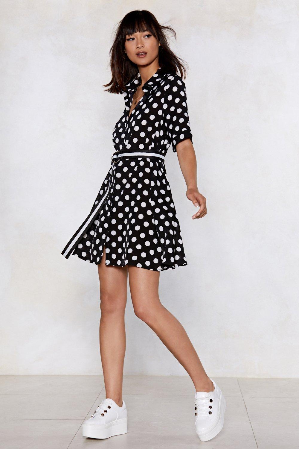 black polka dot shirt dress