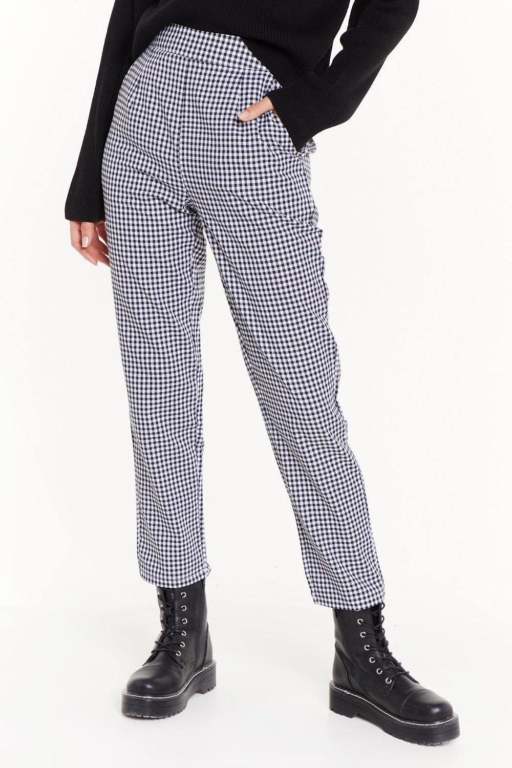 Gingham High-Waisted Pants with 
