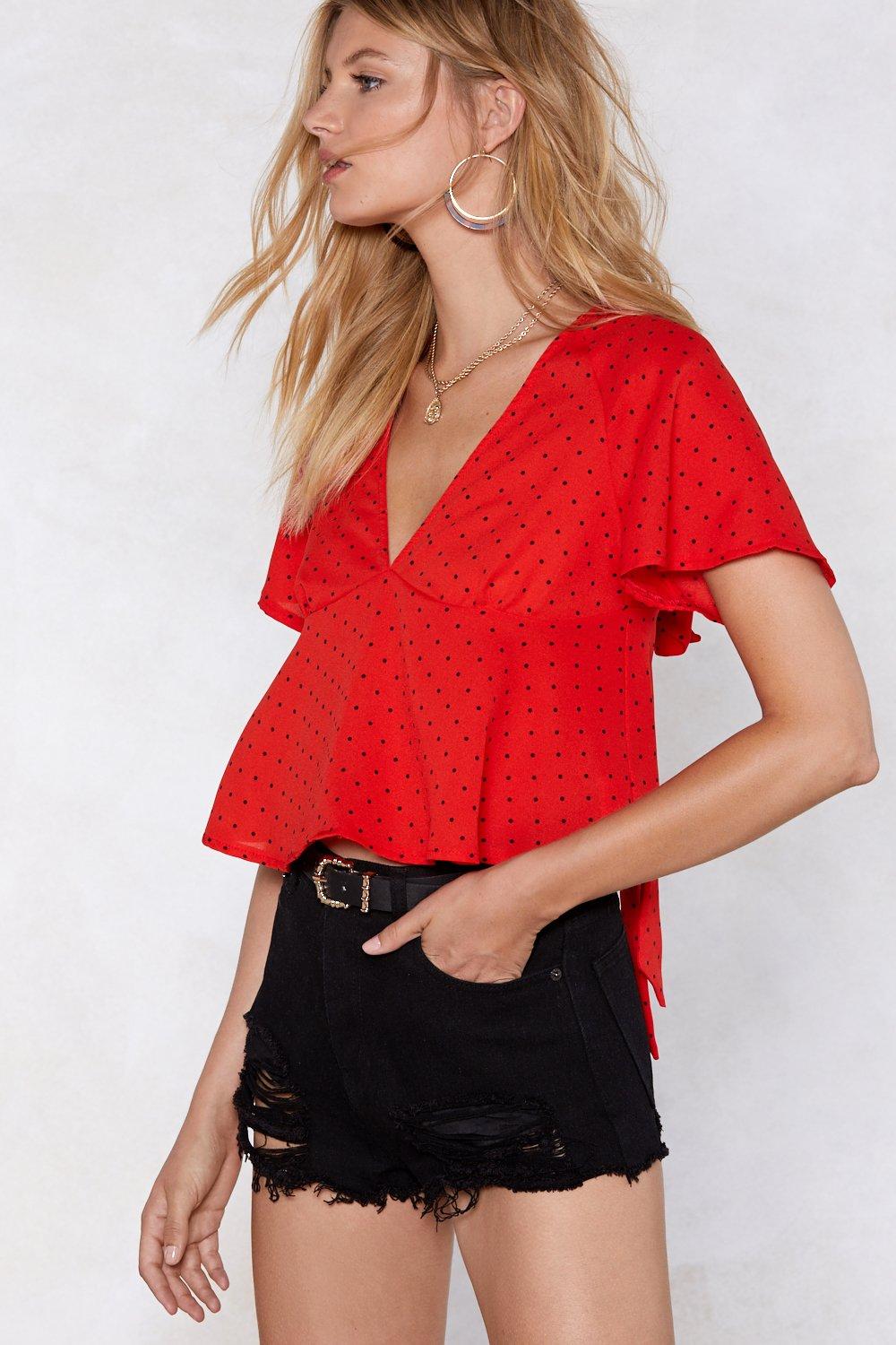 red polka dot shirt outfit