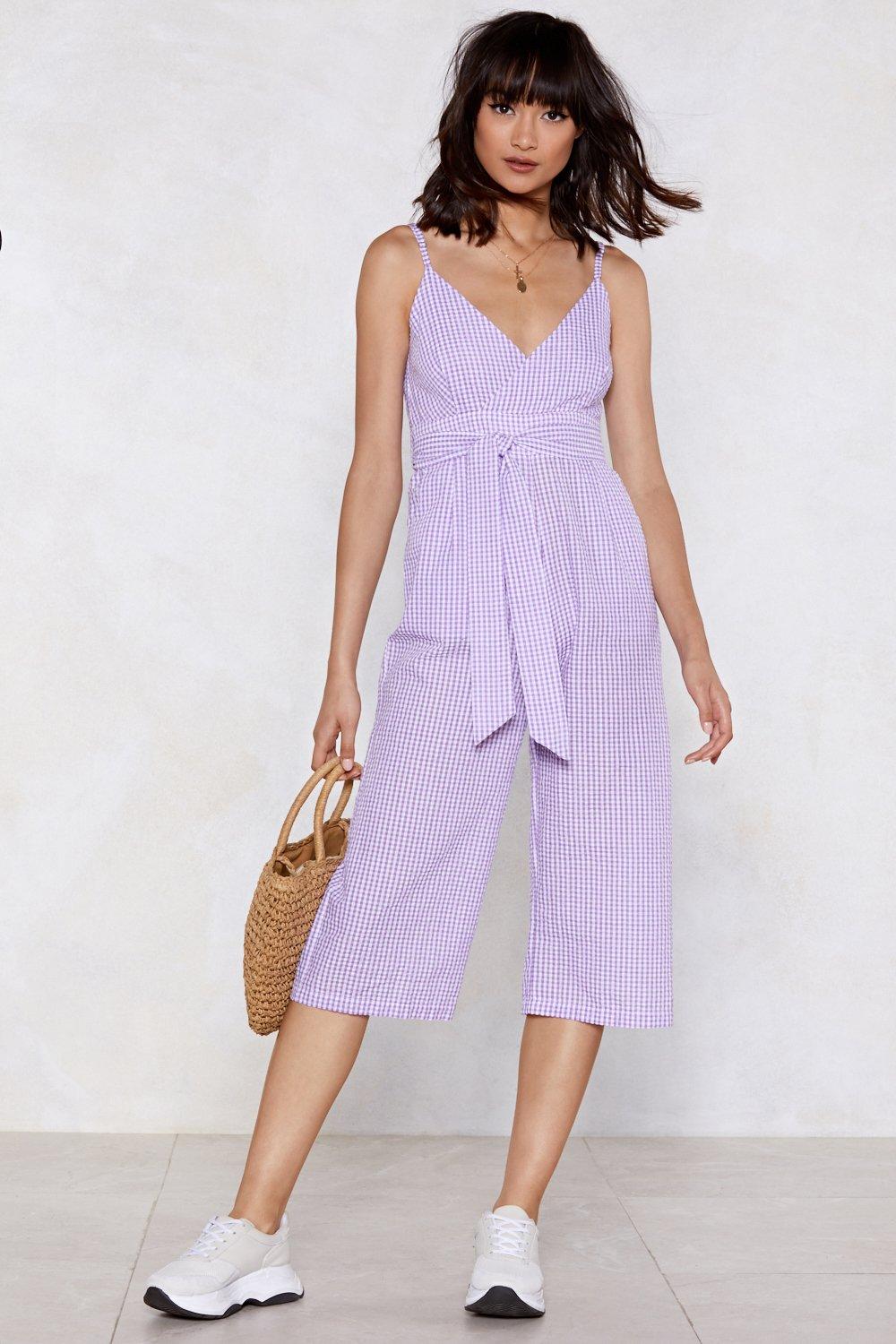 purple gingham jumpsuit