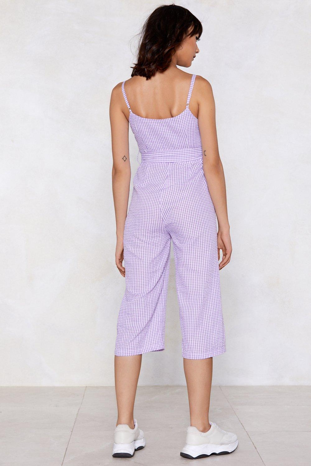 purple gingham jumpsuit