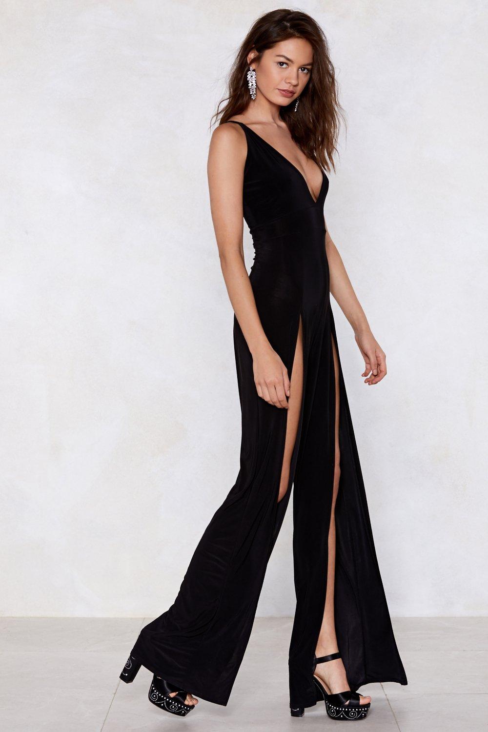 black jumpsuit with slits