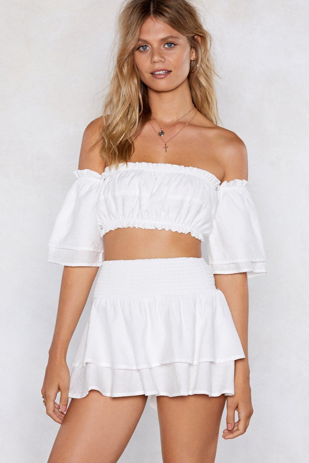 white top and skirt