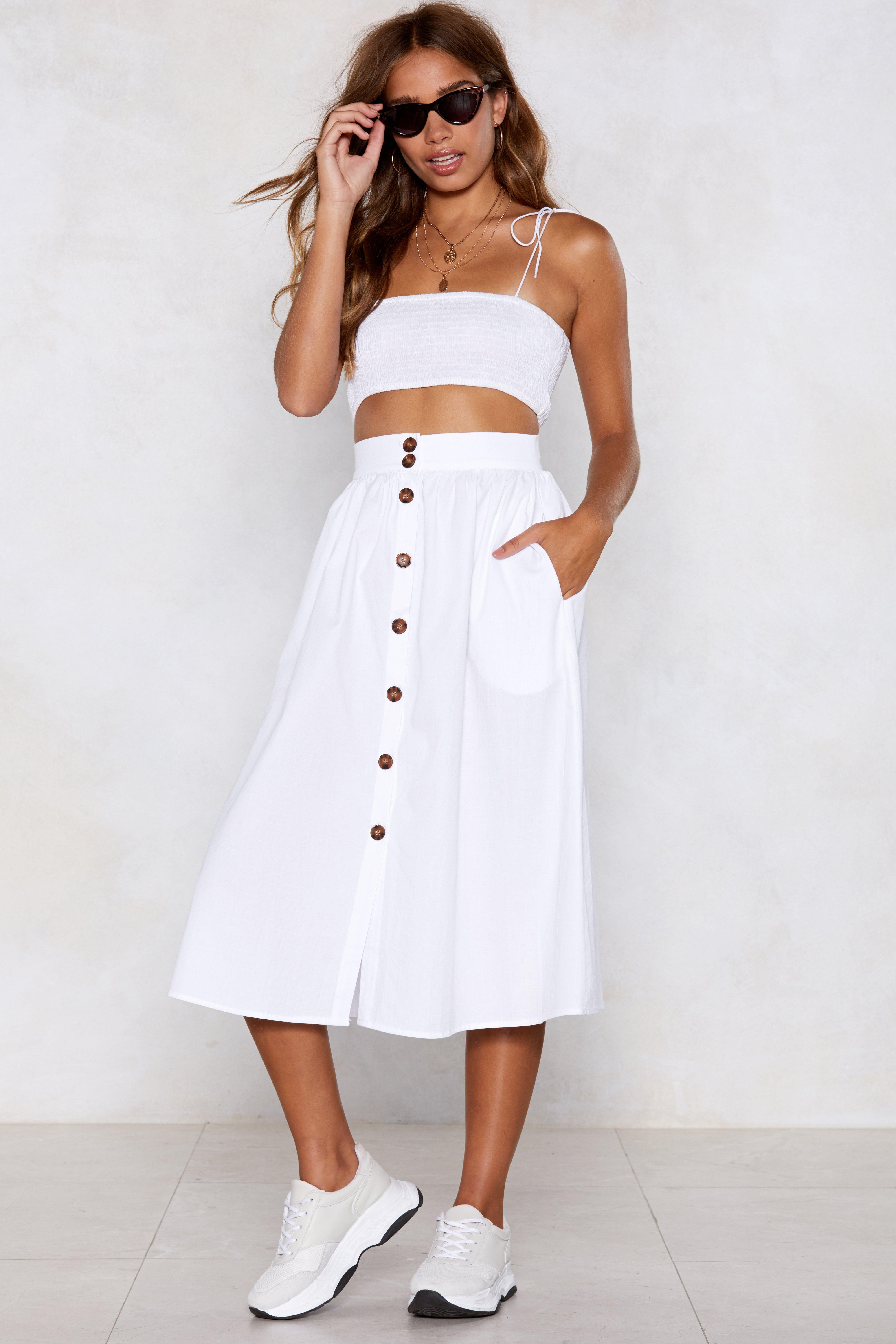 white button front midi skirt