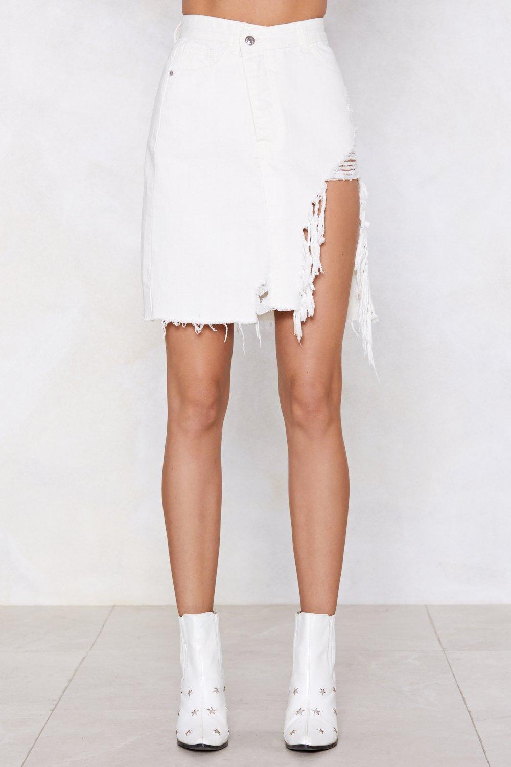 white ripped denim skirt