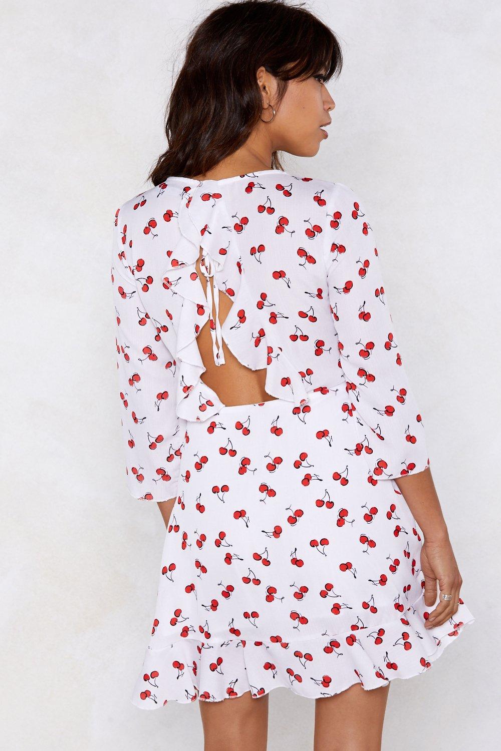 white cherry wrap dress
