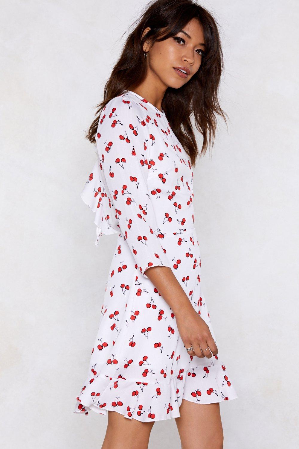 cherry print dress white