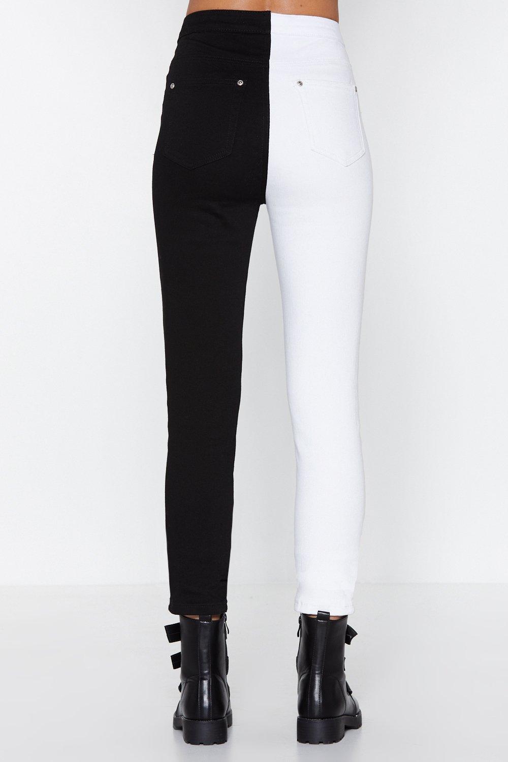 white and black jeans