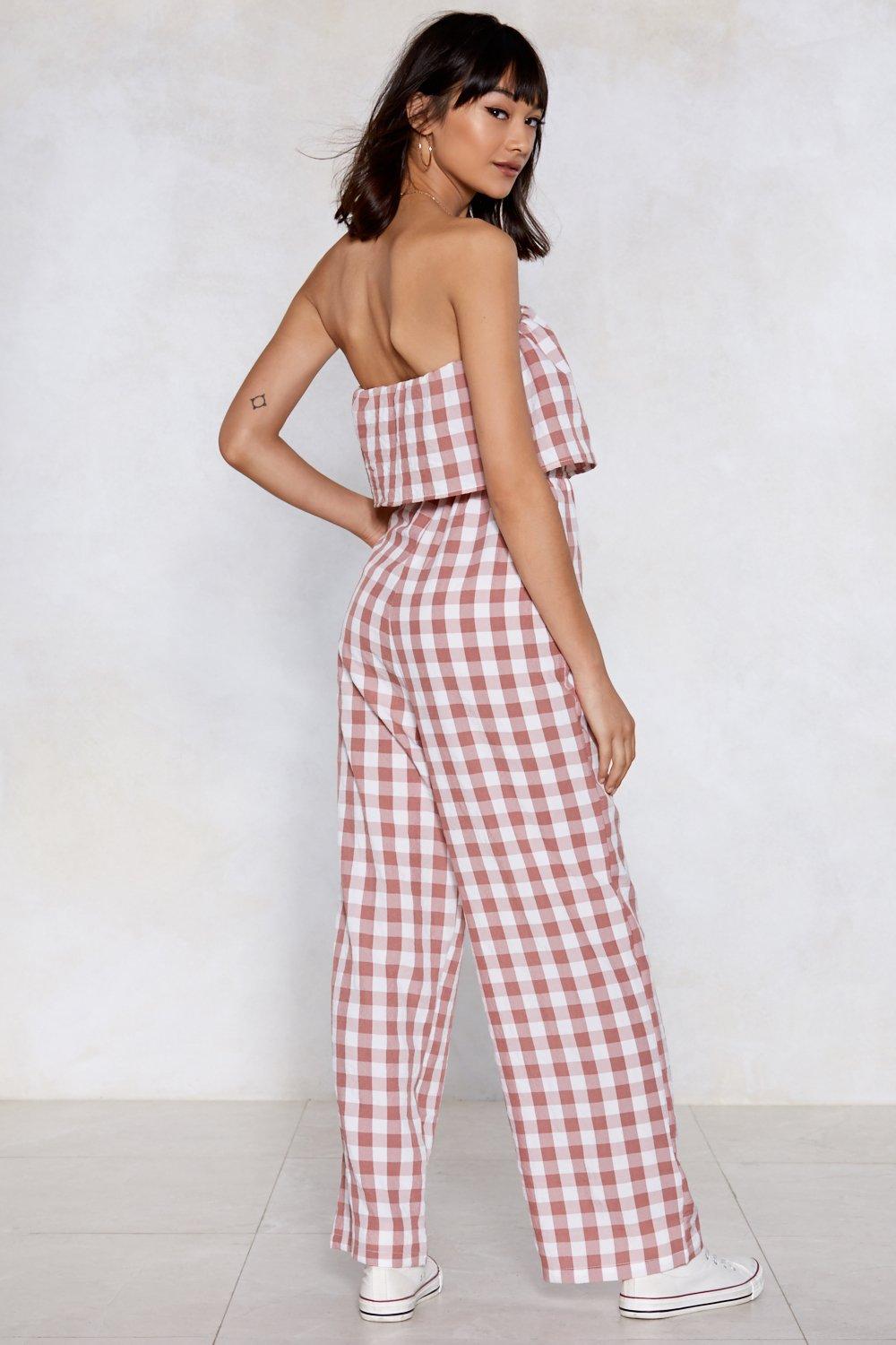 pink gingham jumpsuit