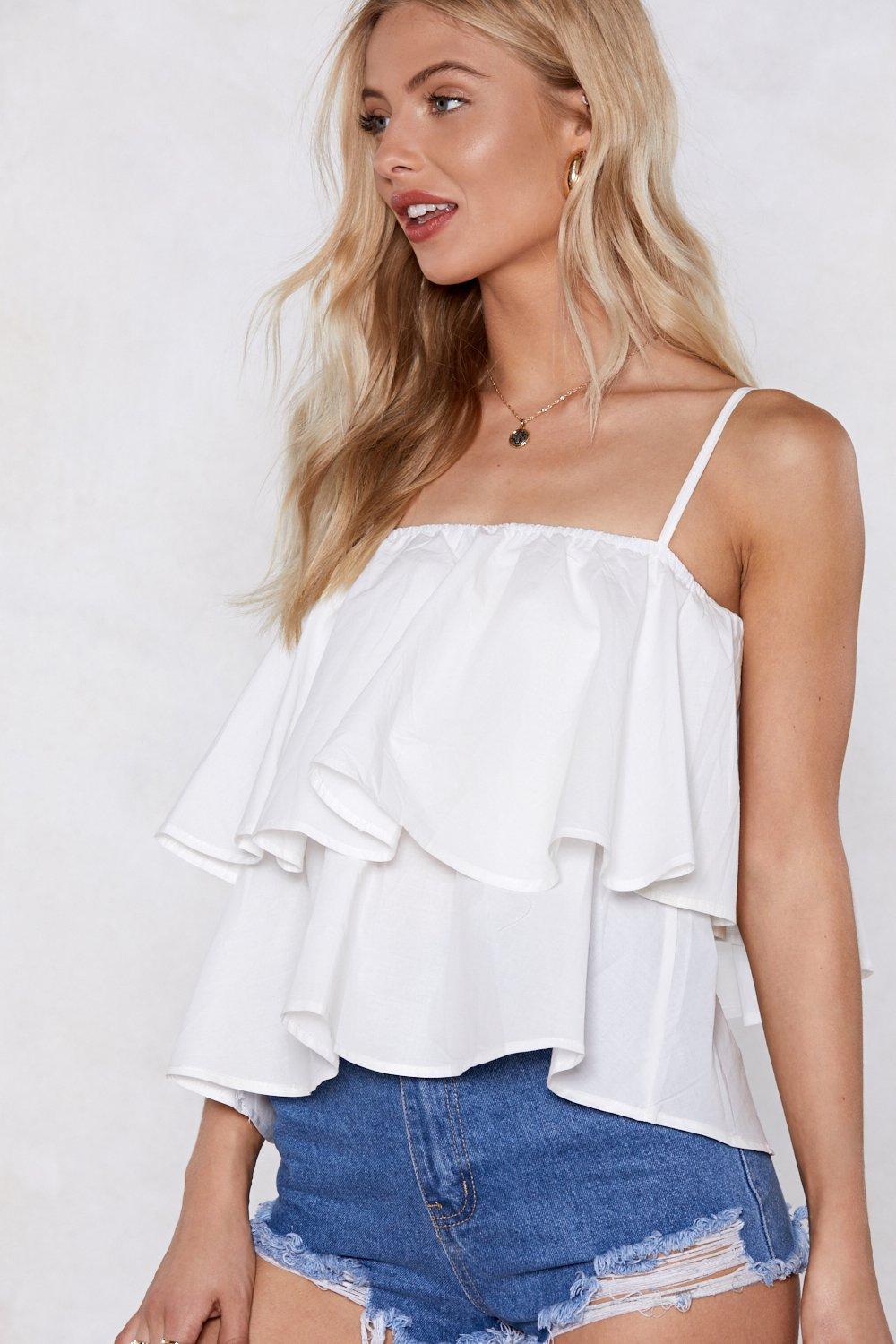 white ruffle cami top