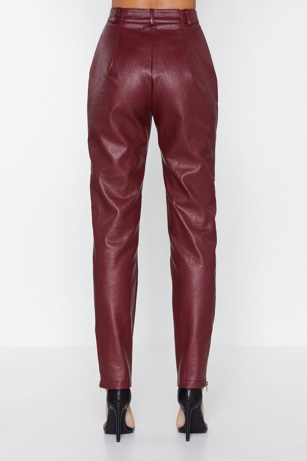 maroon leather pants