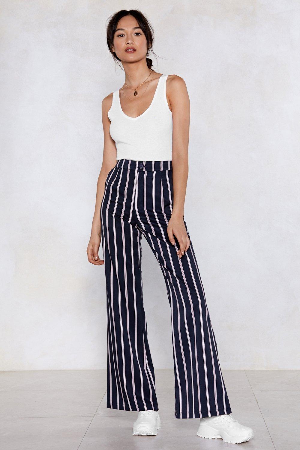 high waisted striped flare pants