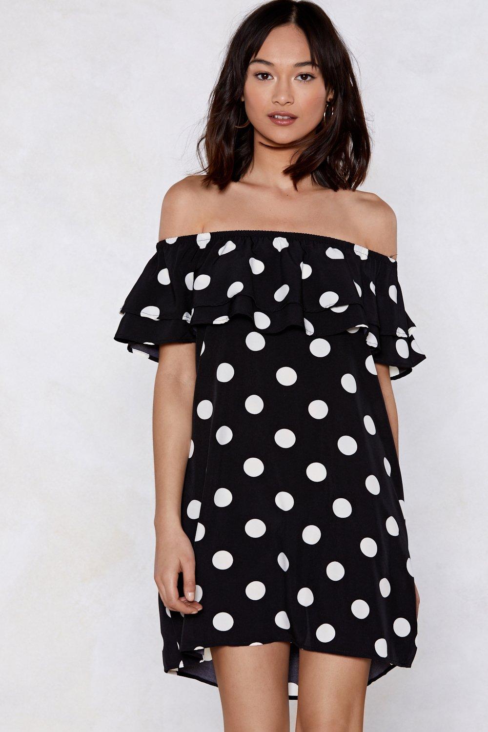 polka dot dress off the shoulder