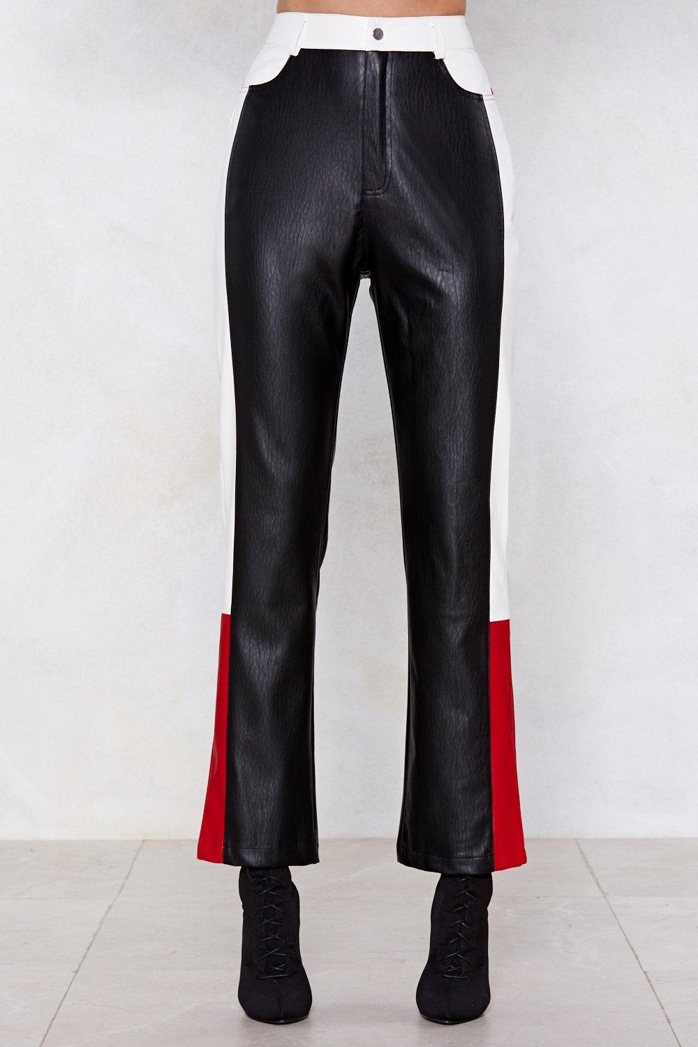 color block leather pants