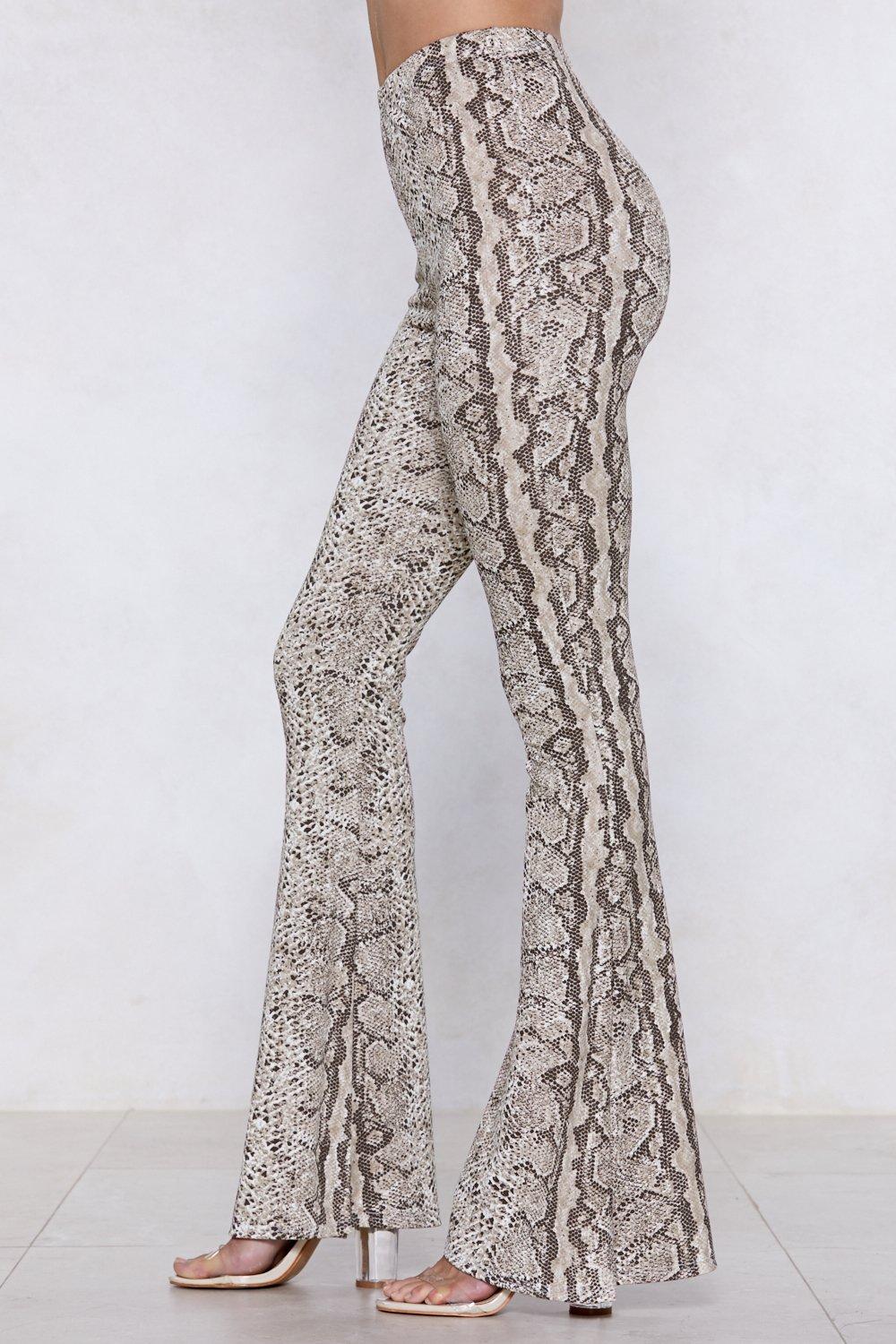 snakeskin flare pants