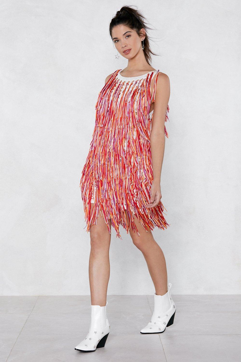 multicolor fringe dress