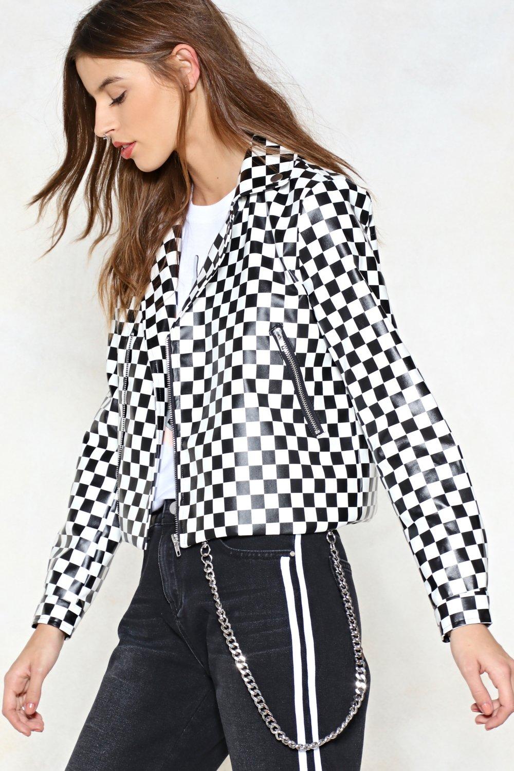 checkered faux leather jacket