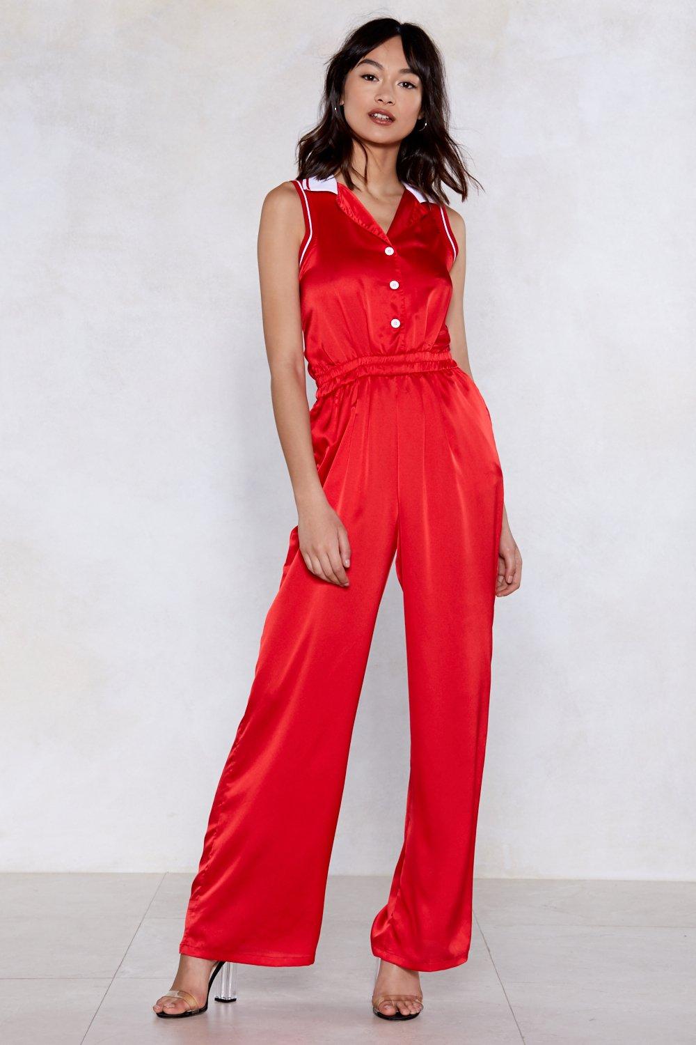 red satin playsuit