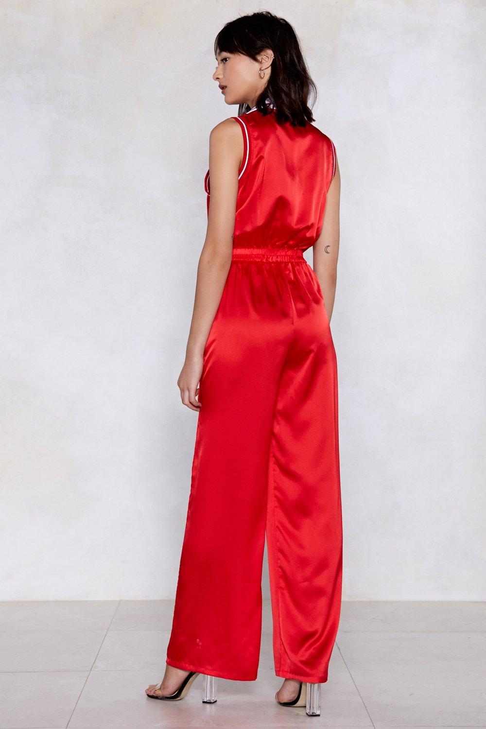 satin red jumpsuit