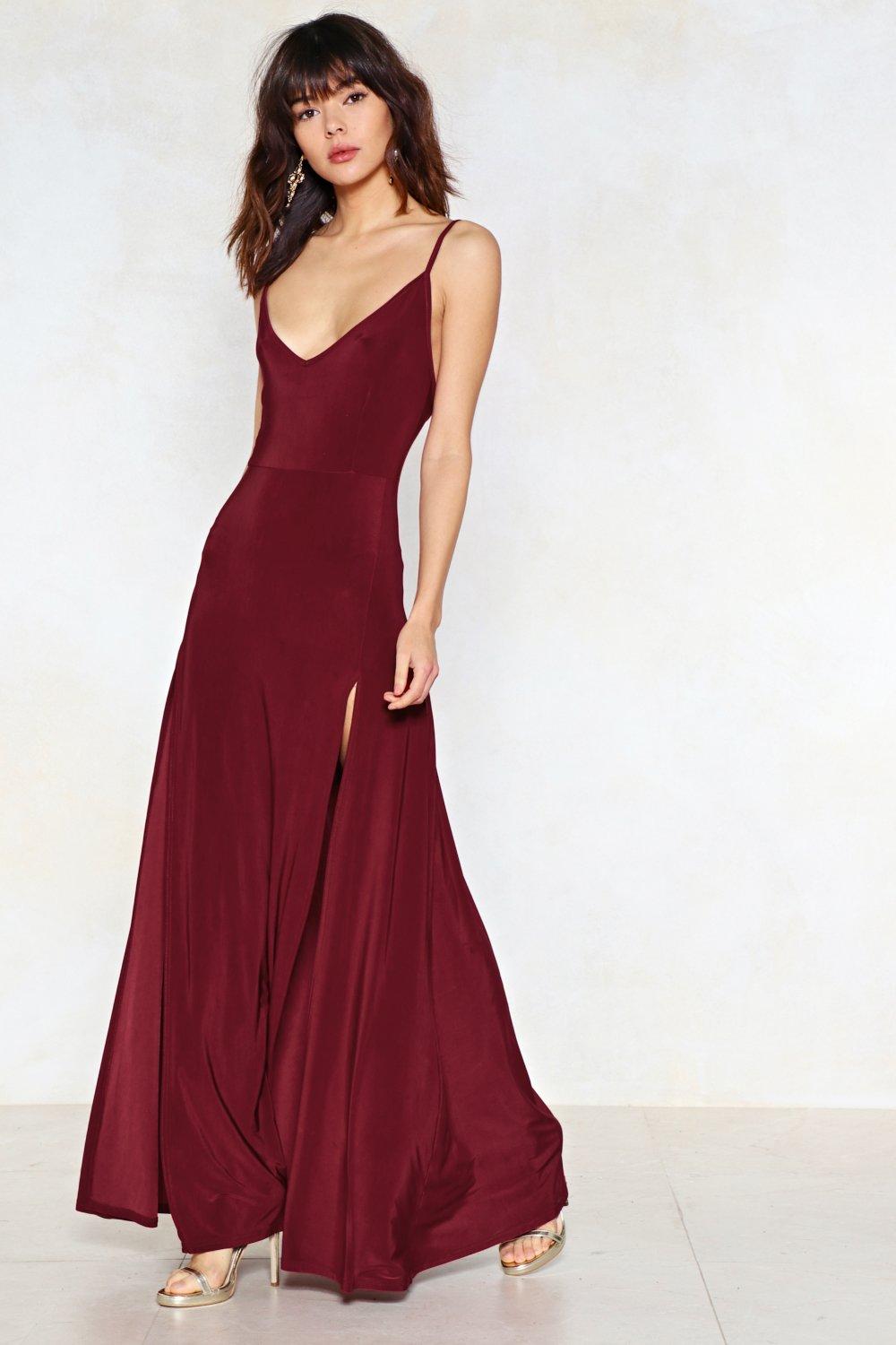 red low back maxi dress