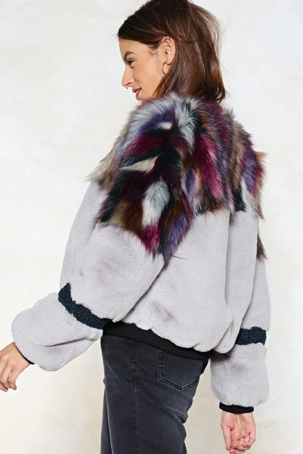 faux fur bomber with hood