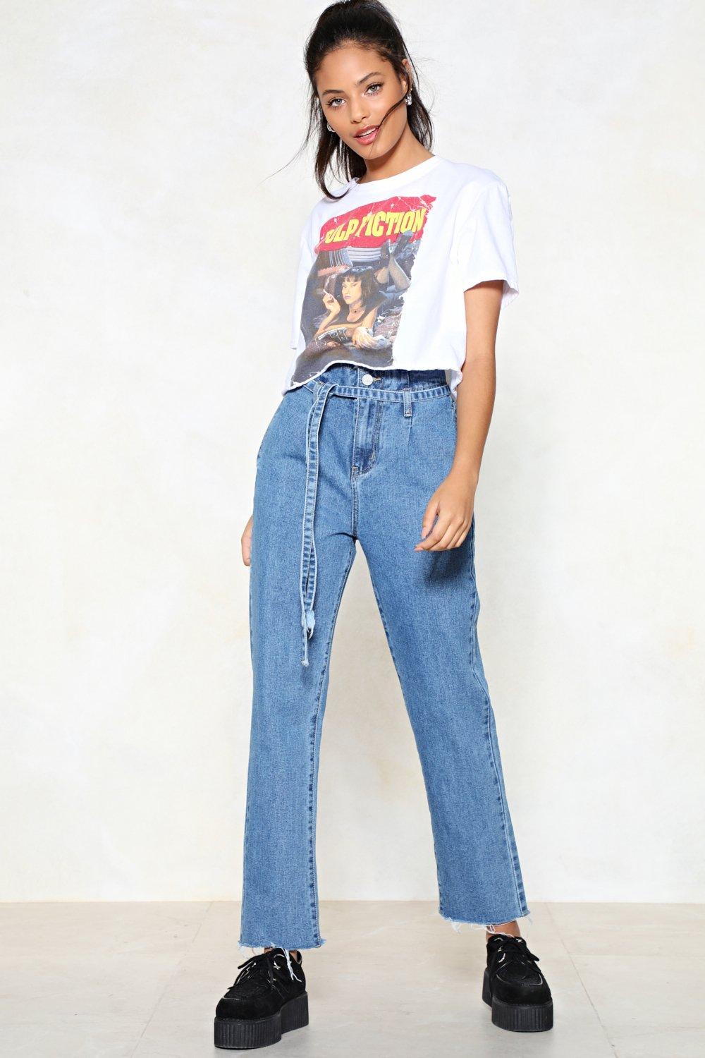 light wash paperbag jeans