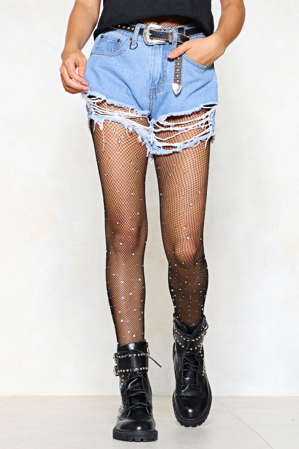 jean shorts with fishnet stockings